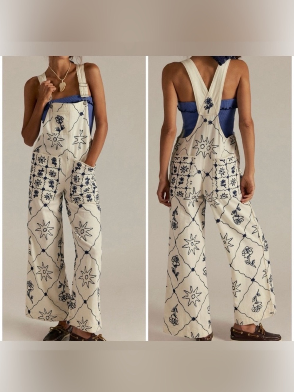 NWT Free People We The Free Rising Sun Overalls - solar ecru - Large